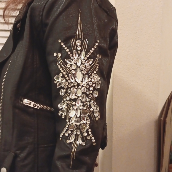 Bedazzled Sleeve Faux Leather Jacket - Picture 4 of 4